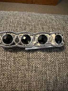 Napier Silver-Tone Bracelet with Black Faceted Cabochons